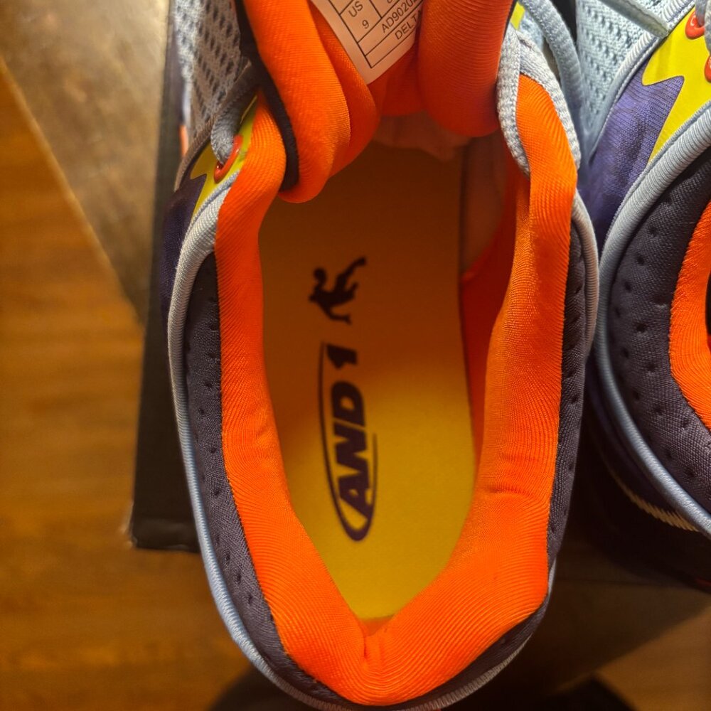 AND1 Delta TPR Basketball Sneakers Men’s 9 | Blue Purple Orange | New w/ Box - Picture 6 of 7
